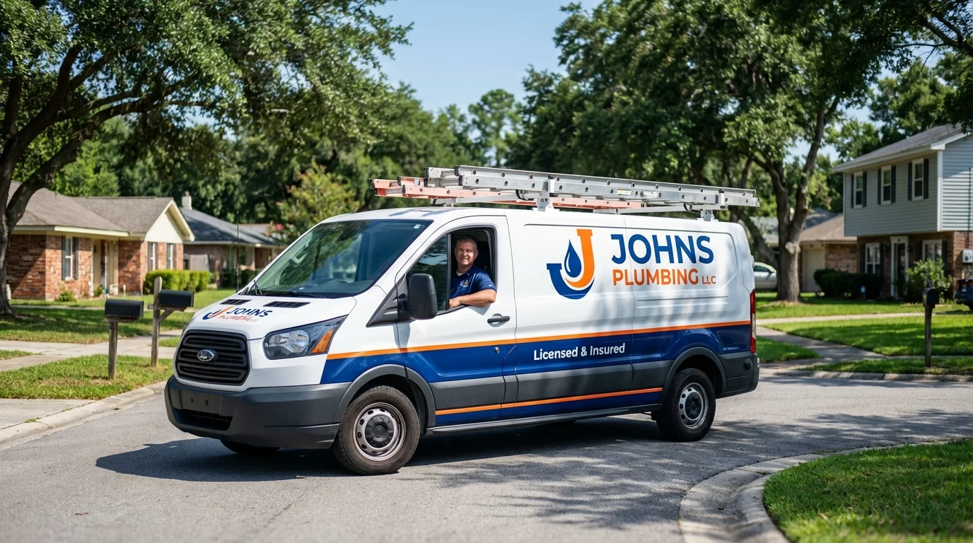 Johns Plumbing LLC service van in Friendship, ME