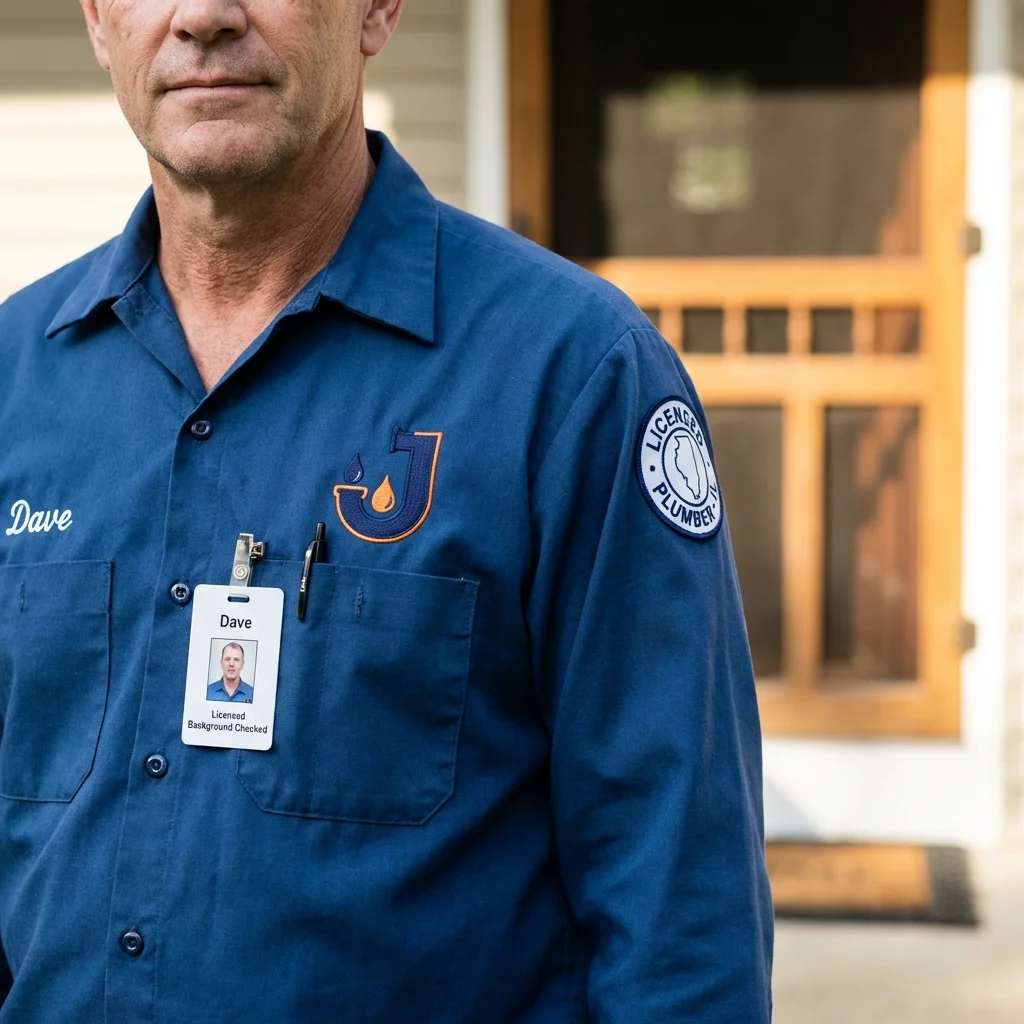 Licensed plumber showing ID badge in Friendship, ME