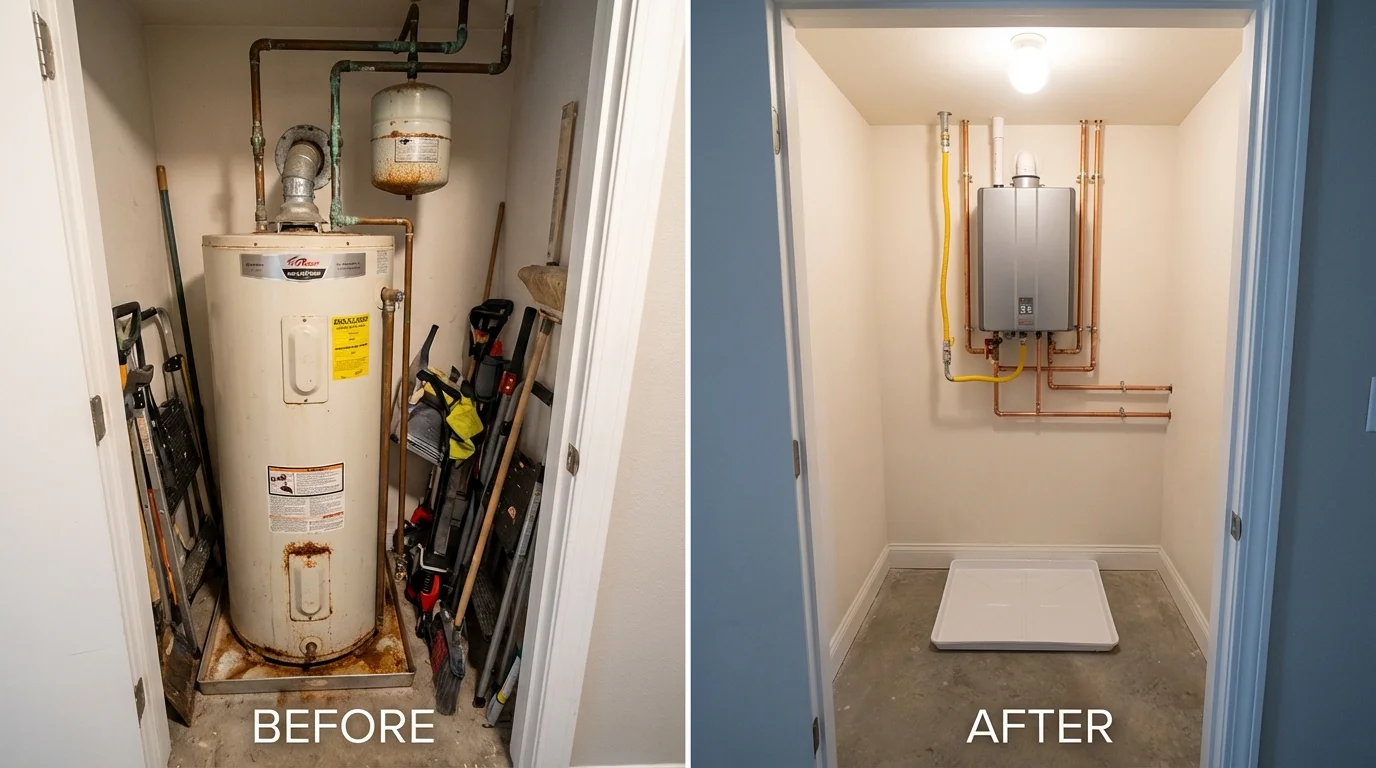 Tank water heater versus wall-mounted tankless unit comparison for Friendship, ME homeowners
