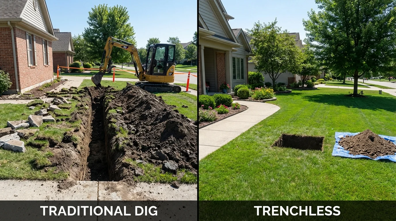 Trenchless sewer repair with minimal yard damage versus traditional excavation in Friendship, ME